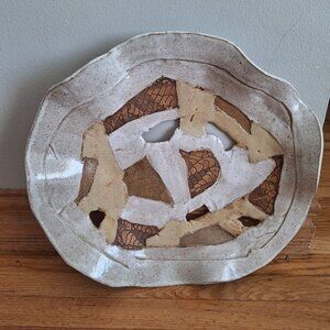 Decorative hanging glazed pottery ceramic assymetric plate unique design